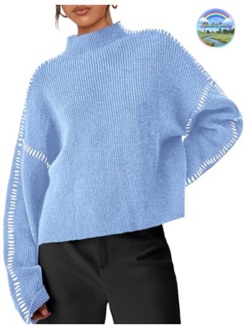 Womens Chunky Knit Oversized Pullover Sweater Mock Neck Ribbed